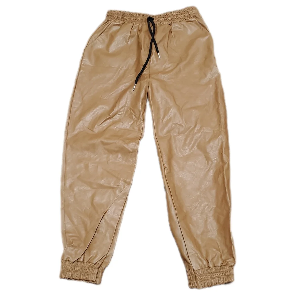 New Collection Skylar Leatherette Drawstring Waist Cropped Pants Size Large
